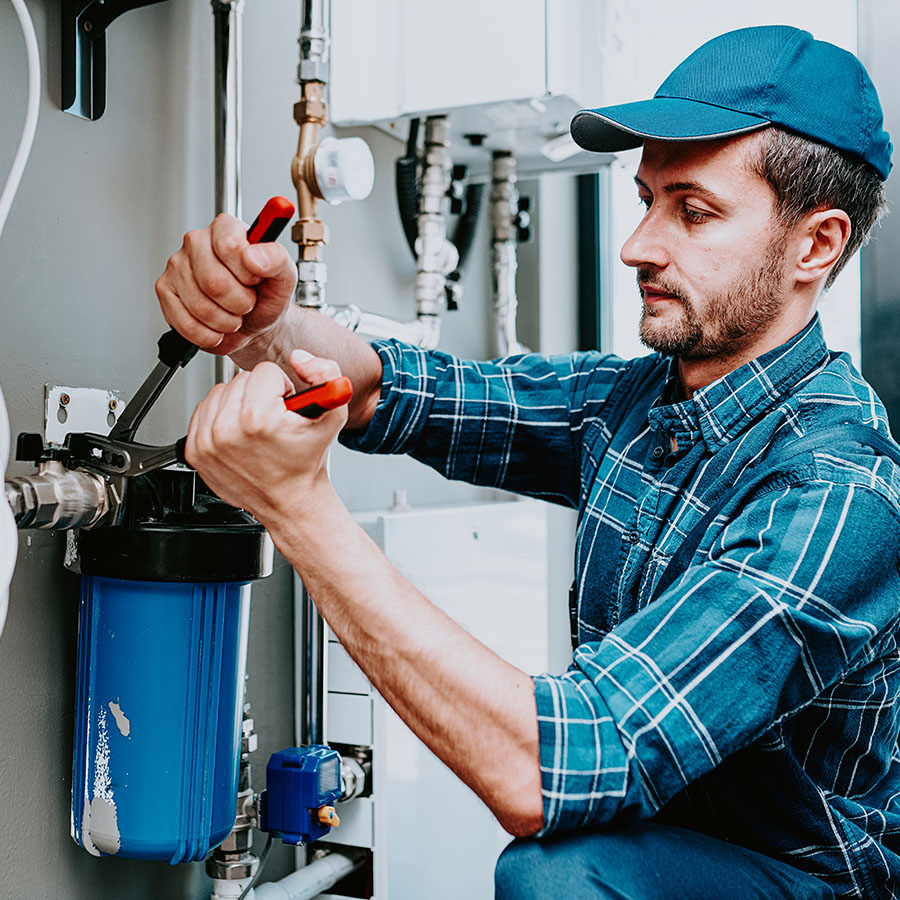 Student doing electrical and plumbing work